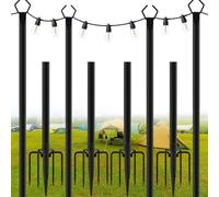 4 Pack String Light Poles, 9.8 Ft Metal Poles with Fork for Outdoor String Lights, Weather Resistant Light Festoon Poles for Outside, Patio, Deck, Backyard, Garden Wedding, Party