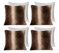 OHS Cushions with Covers 45 x 45, Faux Fur Fluffy Striped Square Throw Pillows Decorative Super Soft Scatter Cushions for Living Room Bedroom - Set of 4, Natural Brown