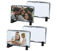 4 Pack Sublimation Slate Rock Blanks with Black Display Stand, 4x6in Rectangular Slate Stone Plaque Matte Surface for Thermal Heat Press Transfer Photos, DIY Gifts, Wedding, Birthday, Baby Birth