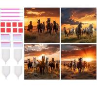 4 Pack Sunset Horse Diamond Painting Kits for Adults, 5D Diamond Art DIY Full Drill Round Diamonds Dots Gem Art and Crafts Crystal Art Diamond Painting Kit Perfect Home Wall Decor Gifts 10x10cm T-5315