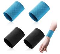 4 Pack Sweat Wristbands Set, Elastic Wrist Bands Ice Silk Material Reusable, Sweat Bbands Wristbands Refreshing Moisture Wicking, for Men and Women Running Gym Sports Tennis Basketball