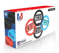 4 Pack Switch Steering Wheel Compatible with Mario Kart 8 Deluxe, GH Racing Wheel Accessories Compatible with Nintendo Switch/Switch OLED Joy Con Controller (Black x2, Red and Blue)