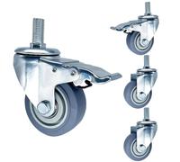 4 Pack Swivel Casters Wheewith BrakesM14 M16 M20 Threaded TPR Rubber 3" 4" 5" HeavyDuty Silent Castors for Trolleys Carts Workbenches & Furniture