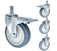 4 Pack Swivel Casters Wheewith BrakesM14 M16 M20 Threaded TPR Rubber Silent Castors 3" 4" 5" Sizes for Trolleys Carts WorkbenchesHeavy Duty Mobility Solutions