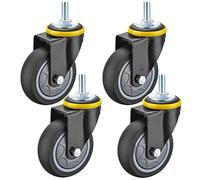 4-Pack Swivel Casters with Brake M12 Threaded Rod 360° Rotating Wheels for Industrial Trailer or Lar Fur Replacement (75mm No Brake)