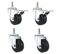 4 Pack Swivel Stem Caster Wheels M16 M20 Threaded, 3/4/5 inch Furniture Castors, with Brakes, TPR Rubber Silent Castor, for Trolley/Workben