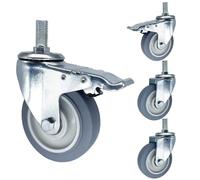 4 Pack Swivel Stem Casters Wheels M14 M16 M20 Threaded, TPR Rubber Silent Castors, 3In 4In 5In Furniture Castors, With Brakes, For Trolley, Carts, Workben
