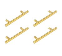 4 Pack - T-Bar Satin Gold Pull Handles, 200mm Long, 128mm Centres, 12mm Diameter, for Kitchen Cabinets, Doors, Cupboards, Wardrobes - Fixing Screws Included