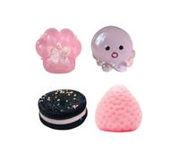 4-Pack Tabba Squishy Fidget Toy Set - Cute Strawberry, Cat Paw, Biscuit & Octopus - Stress Relief Toys for Teens & Adults - Sensory Squeeze Toys for Anxiety, Focus & Fun (Colour B)