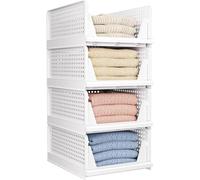 4 Pack Tall Stackable Closet Storage Basket - Stackable Drawers For Closet Closet Organizers And Plastic Drawer Shelf Storage Container For Wardrobe Cupboard Kitchen Bathroom Office 13×17×10 Inches