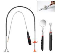 4 Pack Telescoping Magnet Pick-up Tool Set - Retrieving Telescoping Magnet Pickup Tools, Telescoping Inspection Mirror, Bendable Spring Magnet Stick, Flexible Extra Long Reach Bendable Curve Grabber