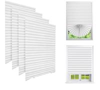 4 Pack Temporary Blinds 90x180cm No Drill Stick on Blinds for Windows, Easy to Cut Self Adhesive Semi-Sheer Pleated Shades for Bathroom Kitchen Bedroom Door, White