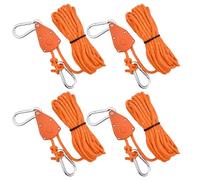 4 Pack Tent Guy Ropes Heavy Duty, 6mm Camping Cord Rope Reflective, Awning Guide Ropes 5M, Rope Ratchet Adjustable with Pulley, with Aluminum Tensioner for Hiking Caravan Outdoor (Orange, 6mm)