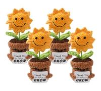 4 Pack Thank You for Helping Me Grow Crochet Sunflower - Teacher Appreciation Gifts, Handmade Crochet Flowers Bulk Personalized for Teacher Graduation Birthday for Women Men