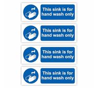 4-Pack "This Sink Is For Hand Wash Only" Self Adhesive Signs / 5x15cm Each (Pack of 4) / Landscape Orientation Removable & Wipeable/Indoor or Outdoor Stickers/Gloss Finish /
