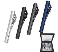 4 Pack Tie Clip for Men, Classic Metal Tie Clip Set, Slim Tie Clips for Men for Business Wedding, Durable Polished Tie Bar Clips for Regular Ties, Secure Grip Necktie Accessories Gift Set