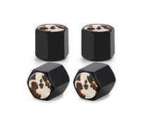4 Pack Tire Valve Stem Caps Cover Car Accessories,Farm Animal Brown Cowhide Skin Print Cow Airtight Dust Proof Covers for Cars, Trucks, SUVs,Bikes, Motorcycles, Bicycles(Vintage Cow Hide)