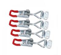 4 Pack Toggle Clamp for Cabinet Case - 100kg Holding Capacity Adjustable Steel Hasp Catch Clip with Red Vinyl Grips, Silver + Red GH-4001