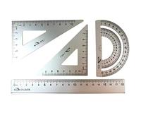 4 Pack Tools Steel Student Rulers Set Math Geometry Tool Ruler 2 Triangle Rulers 1 Protractor and 1 straight Ruler for Draftsman Students Engineers Design Examination Math Or Painting