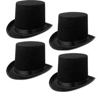 4 Pack Top Hats, Black Costume Top Hat Felt High Crown Top Hat for Halloween Magician Circus Ringmaster Dress Up Party Accessory