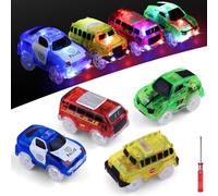 4 Pack Track Cars Glow in the Dark Car Toys with 5 Flashing Led Lights | Car Tracks Replacement Race Cars Gifts for Kids 3 Years and Up Boys Girls, Compatible with Most Tracks