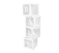 4 Pack Transparent Balloon Boxes with Letters, Decorative Gift Boxes for Proposals, Baby Showers, Confessions and Events (White)