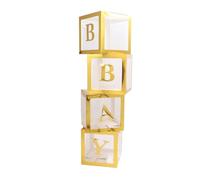 4 Pack Transparent Balloon Boxes with Letters, Decorative Gift Boxes for Proposals, Baby Showers, Confessions and Events (Gold)