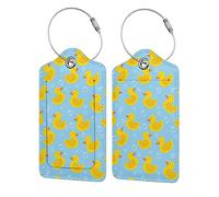 4 Pack Travel Luggage Tag Yellow Rubber Duck PU Leather Luggage Tags with Stainless Steel Loop Accessories Privacy Cover ID Label Stylish Exquisite Suitcase Baggage Tag for Women Men Kids Gifts