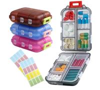4 Pack Travel Pill Box - Small 10 Grid Compartments Pocket Pharmacy, Portable Medicine Organiser, Mini Daily & Weekly 7-Day Pill Case (Compact & Lightweight)