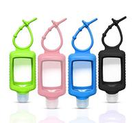 4 Pack Travel Size Plastic Clear Bottles w/Silicone Sleeve Refillable Empty Squeeze Containers Leakproof Flip Cap Keychain Bottles Hand Sanitizer Holder for Backpack Travel Outdoor (60ml/2oz) (A)
