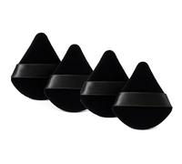 4 Pack Triangle Powder Puff for Face Makeup, Soft Reusable Foundation Sponges with Strap for Wet and Dry Use, Ideal for Loose & Pressed Powder (Black)
