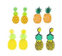 4-Pack Tropical Pineapple Dangle Earrings - Vibrant Fruit Jewelry for Women & Summer Vibes