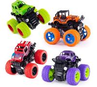 4 Pack Truck Toys, Friction Powered Push and Go Stunt Toy Cars, Inertia Car Toy Set for Boys and Girls, Ideal Birthday Party Supplies & Gifts