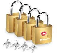 4 Pack TSA Approved Luggage Locks with Keys, Brass Travel Padlock, Solid Copper Waterproof Keyed Lock Unbreakable, Outdoor Metal Lock for Lockers, Bags, Backpack, Gym, Gate-Golden