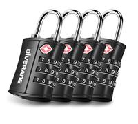 4 Pack TSA Approved Travel Luggage Locks, Combination Lock Keyless, 3-Digit Padlocks, Travel Sentry Accepted Compatible Padlock for Gym Locker, Golf Bag Case, Backpack, Black-by GIVERARE
