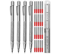 4 Pack Tungsten Carbide Scriber with Magnet, Metal Scribe, with Extra 24 Replacement Marking Tip and Steel Ruler, with Magnet and Clip, Aluminium Etching Engraving Pen for Glass/Ceramics/Metal Sheet