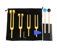 4 Pack Tuning Forks Set 128Hz, 256Hz, 512Hz, 528Hz, Sound Instrument Tuning Forks Chakra with Hammer, Triangular Silica Gel, Wrench, Storage Bag and Cleaning Cloth, Gold