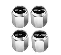 4 Pack Tyre Valve Caps for BYD ATTO 3 Song Plus Tang Han TAN Seal Dolphin Seagull, Car Tire Stem Dust Covers Screw-On with Rubber Ring Leak-Proof Wheel Caps Dust Caps Accessories,B Silver