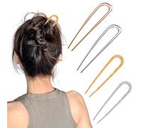 4-Pack U Shape French Hair Pins for Women - 2 Large 14cm & 2 Ornate 10cm Metal Hairpins, Gold+Silver Vintage Hair Sticks for Buns & Twists, Secure Hold for Thick Hair (Non-Slip Design)