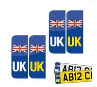 4 Pack UK Number Plate Stickers - Self-Adhesive Vinyl Stickers for Car Travel - Weatherproof - Union Jack Flag Labels Replaces EU or GB Flag - Legal for Driving in Europe Post-Brexit