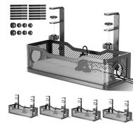 4 Pack Under Desk Cable Management Box Black, Cinati 53.6" Wire Organizers No Drill, Cord Organization Tray with Clamp for Office, Home - No Damage to Desk
