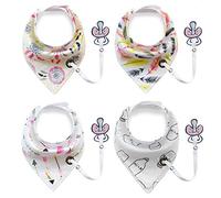 4 Pack Unisex Baby Toddler Bandana Drool Bibs with Pacifier Chain Super Safe and Absorbent Pure Cotton