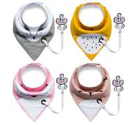4 Pack Unisex Baby Toddler Bandana Drool Bibs with Pacifier Chain Super Safe and Absorbent Pure Cotton