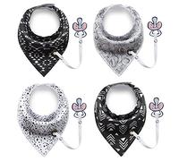 4 Pack Unisex Baby Toddler Bandana Drool Bibs with Pacifier Chain Super Safe and Absorbent Pure Cotton