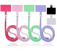4 Pack Universal Nylon Neck Crossbody Cell Phone Lanyards + 6 Pieces Replacement Sticker Patches Tab, Adjustable Detachable Strap Safety Tether and Pads for Most Smartphone, 4 Colors