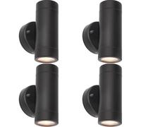 4 PACK Up & Down Twin Outdoor IP44 Wall Light - 2 x 7W GU10 LED - Matt Black
