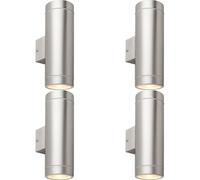 Loops 4 PACK Up & Down Twin Outdoor Wall Light - 2 x 7W GU10 LED - Brushed Steel in Metallics Loops Metallics