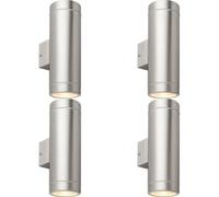 Loops 4 PACK Up & Down Twin Outdoor Wall Light - 2 x 7W GU10 LED - Brushed Steel in Metallics Loops Metallics