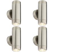 Loops 4 PACK Up & Down Twin Outdoor Wall Light - 2 x 7W GU10 LED - Stainless Steel in Metallics Loops Metallics