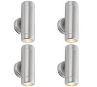 Loops 4 PACK Up & Down Twin Outdoor Wall Light - 2 x 7W LED GU10 - Stainless Steel in Metallics Loops Metallics